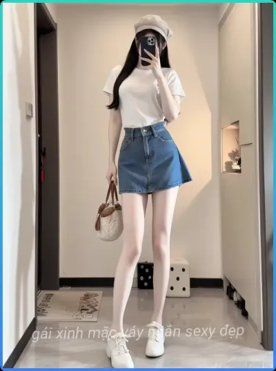 Hình ảnh chi tiết về gai xinh da trang vay ngan thanh thoat.
