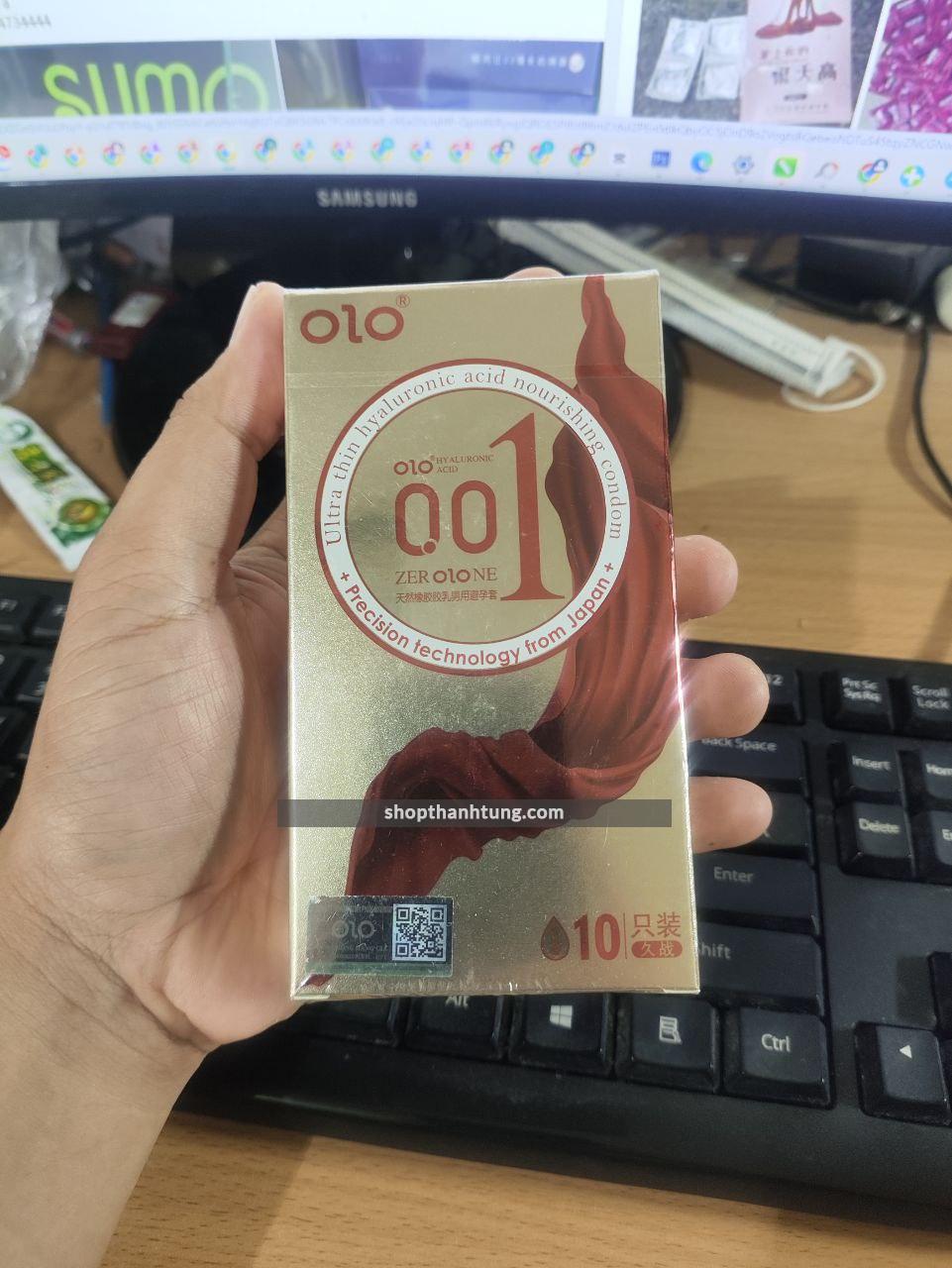 Bao cao su OLO Red Thin 001 Square Gold GaGan noi dac biet Gel boi tron goc nuoc keo dai thoi gian Hop 10 BCS