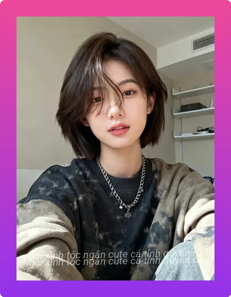 Anh gai xinh che mat toc ngan cuon mat