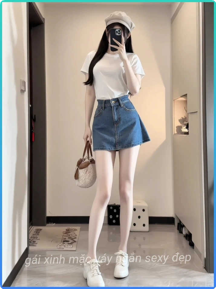 Gai xinh da trang vay ngan thanh thoat