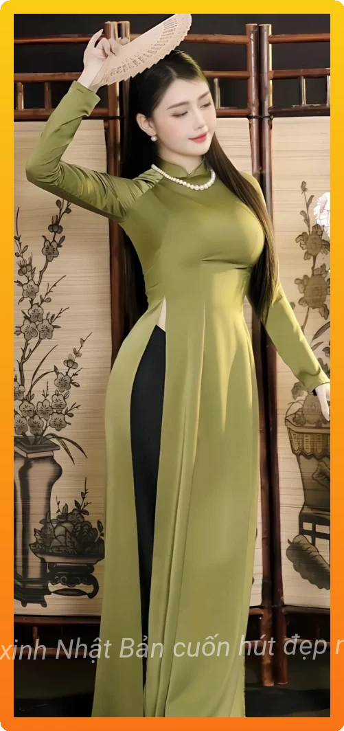 Gai xinh mac ao dai che mat nghe thuat