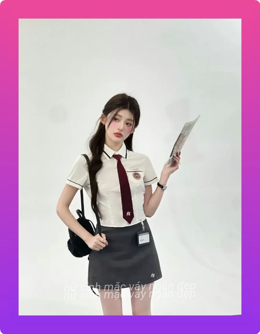 Nu sinh mac vay ngan phong cach hoc sinh nhat