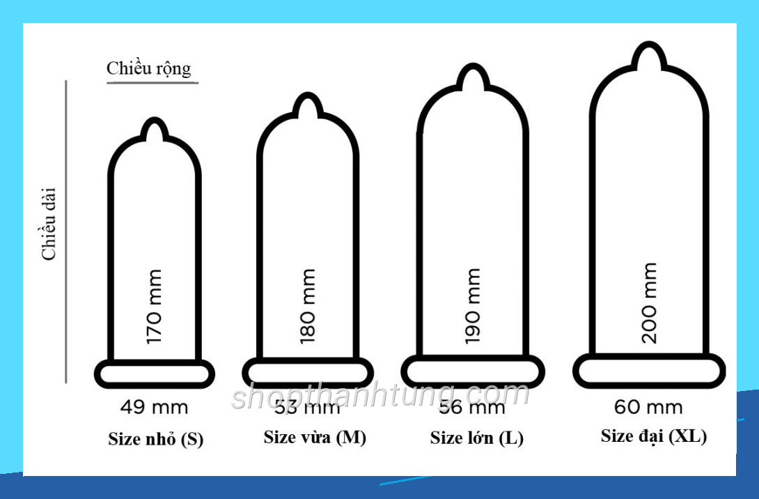 Thiết kế bang size bao cao su được trình bày rõ ràng