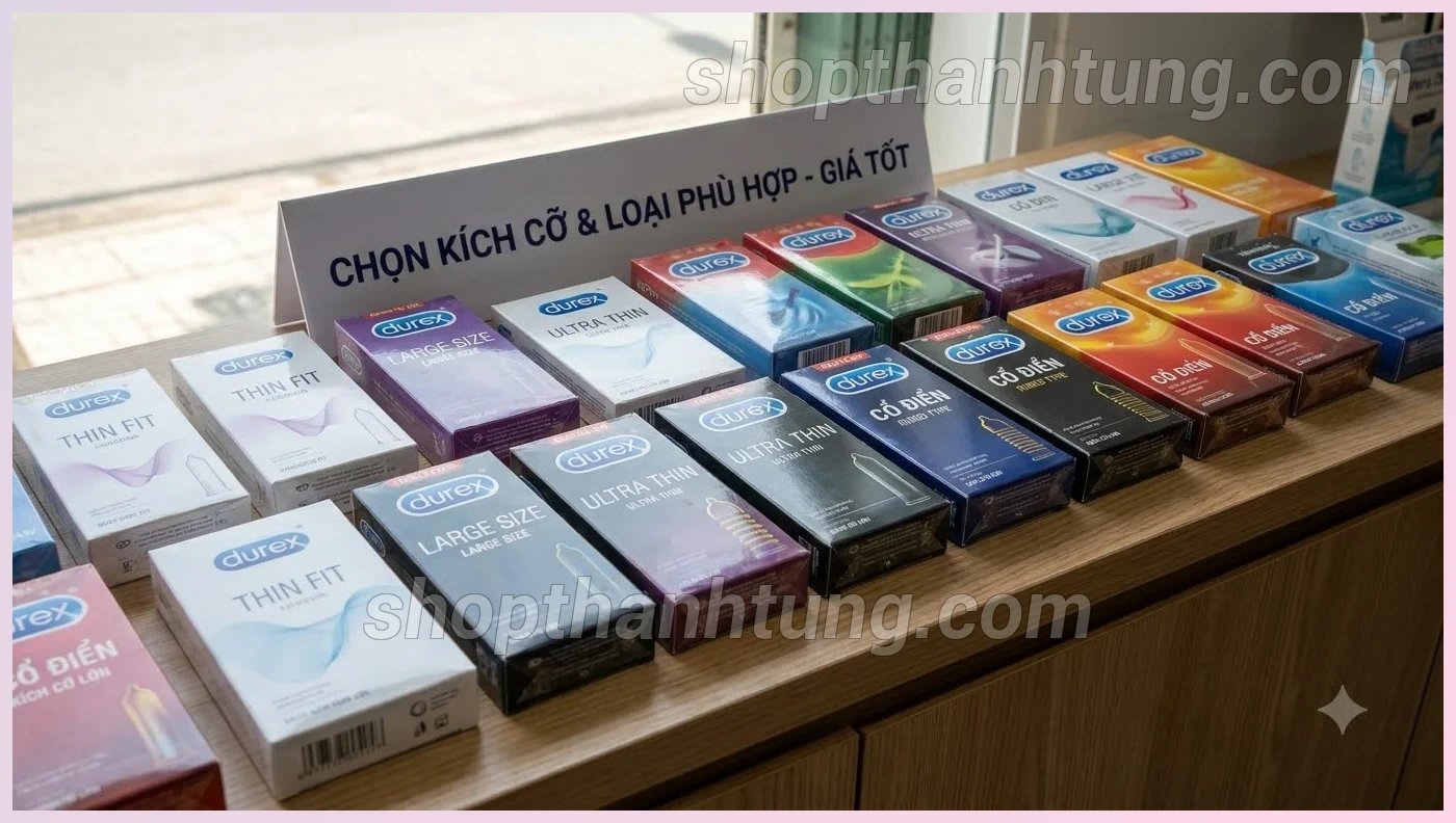 Ảnh minh họa việc chọn loại bao cao su phù hợp và sản phẩm hỗ trợ